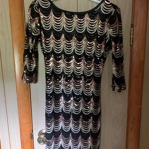Gold and black sequin dress